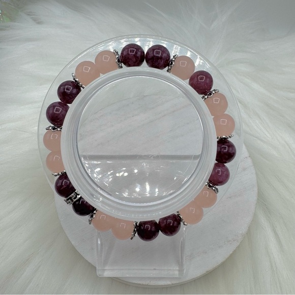 Garnet & Rose Quartz 8mm Beaded Bracelet - Picture 6 of 6